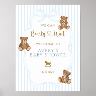 Affiche Ours Bleu à peine attendre Baby Shower Élégante Ra