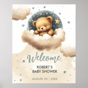 Affiche Ours bleu sur les nuages baby shower invitation