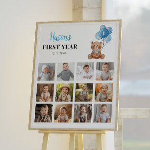 Affiche Ours bleu Teddy Anniversaire Photo Jalon Signal