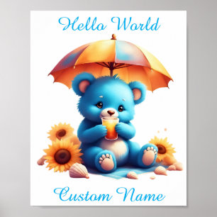 Affiche Ours bleu Teddy Infirmière personnalisée pour bébé