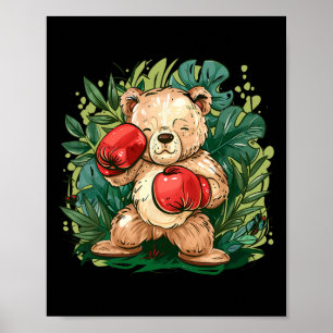 Affiche Ours boxeur avec gants de boxe Kickboxing Boxe drô