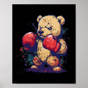 Affiche Ours boxeur avec gants de boxe Kickboxing Boxe drô