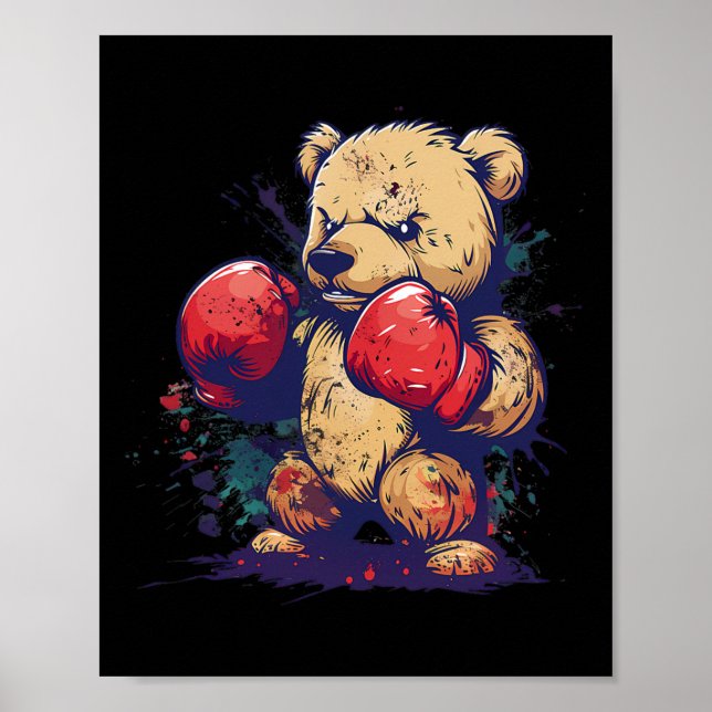Affiche Ours boxeur avec gants de boxe Kickboxing Boxe drô (Devant)