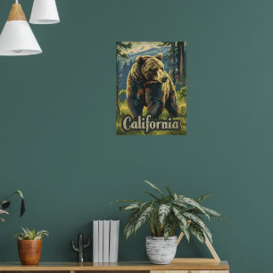 Affiche Ours Brown de Californie vintage