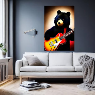 Affiche ours Brown jouant de la guitare   Art AI