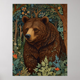 Affiche Ours brun rétro oeuvre boho forêt