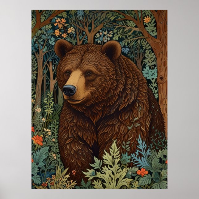Affiche Ours brun rétro oeuvre boho forêt (Devant)