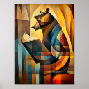 Affiche Ours Charmant – Lecteur Cubiste en Profonde Réflex