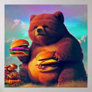 Affiche Ours Chubby Manger Cheeseburgers