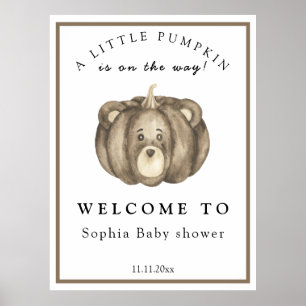 Affiche Ours Citrouille d'automne - baby shower de bienven
