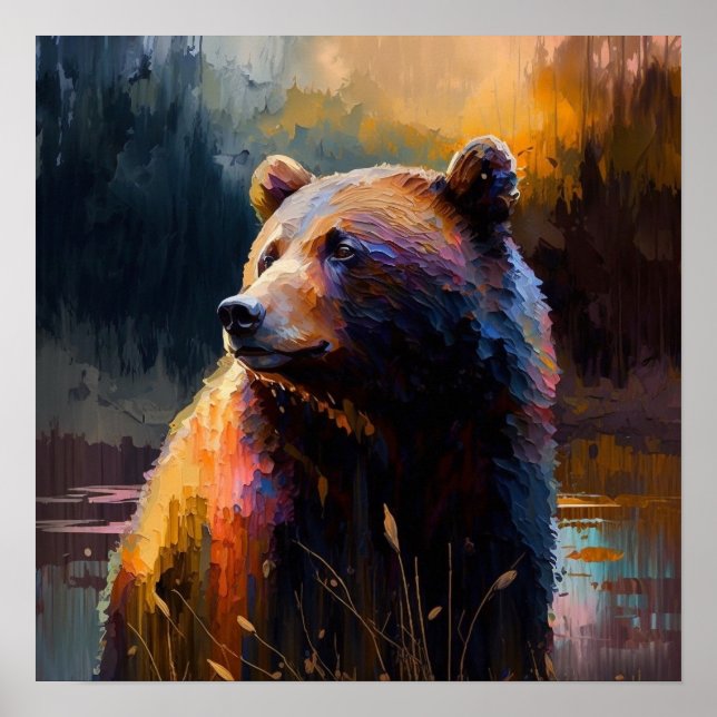 Affiche Ours coloré Abstrait peinture Cabane Art (Devant)