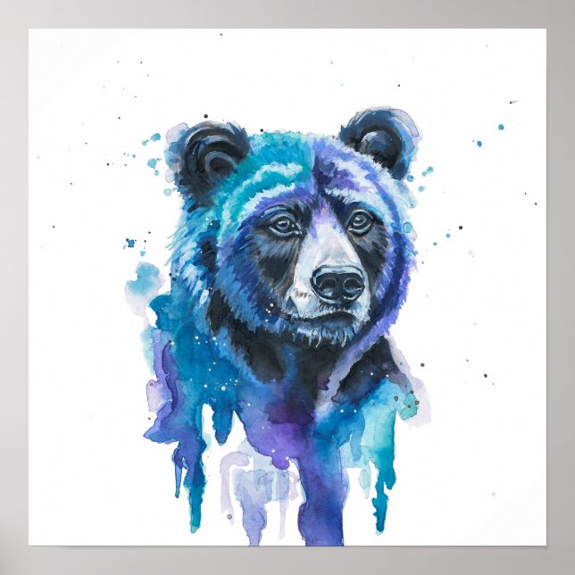 Affiche Ours coloré aquarelle oeuvre d'art (Devant)
