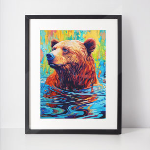 Affiche Ours coloré Peinture abstraite Art de cabane