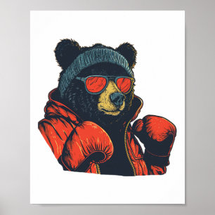 Affiche Ours cool Avec Sungles Et Gants De Boxe Pour Garço