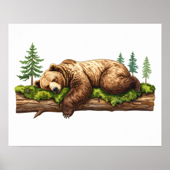 Affiche Ours couchant doux Bois Pépinière Mur Art (Devant)