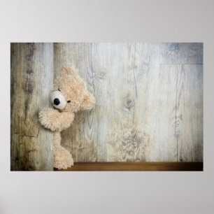 Affiche Ours Cute Stuffé Mur Rustique En Bois
