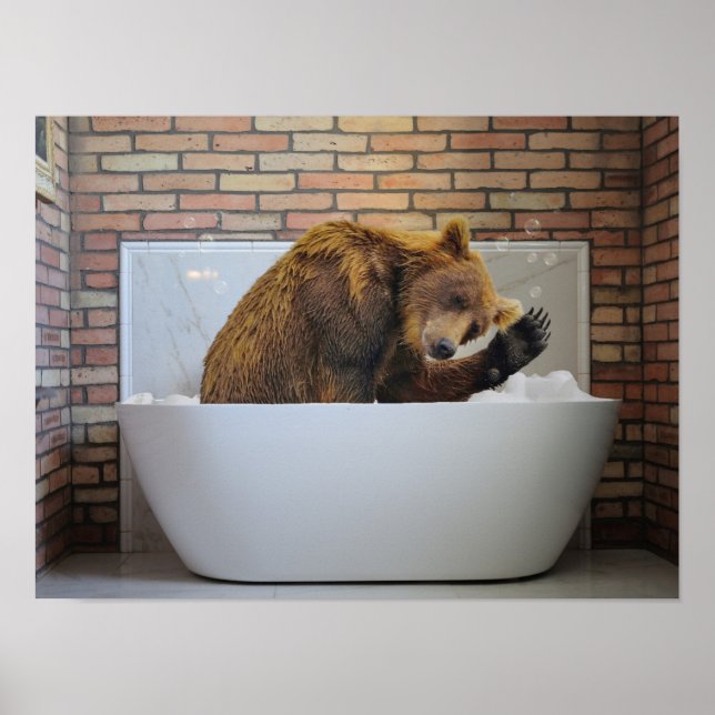Affiche Ours dans la baignoire Bain Bain de bulle Animal (Devant)