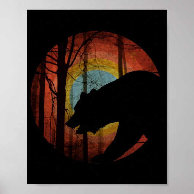 AFFICHE OURS DANS LA FORÊT DE BOIS VINTAGE (Devant)