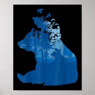 Affiche Ours dans la forêt de la nature Silhouette Oiseaux