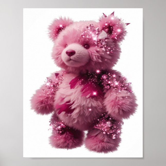 AFFICHE OURS D'ARGENT À LA MODE AVEC CRISTAUX ROSE (Devant)