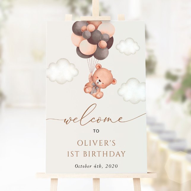 Affiche Ours de bébé, Ballons Brown, Bienvenue pour le pre (Créateur téléchargé)