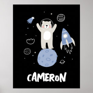 Affiche Ours de dessin animé mignon dans l'espace
