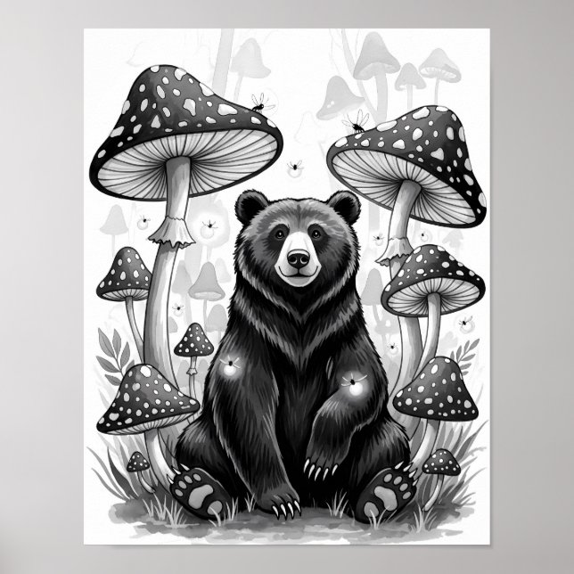 Affiche Ours de forêt lunaire et champignons magiques (Devant)