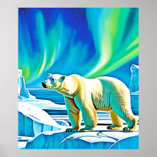 Affiche Ours de l'Arctique Lumières du Nord