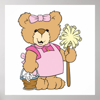 Affiche Ours De Nettoyage De Maison Mignonne