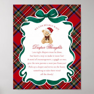 Affiche Ours de Noël à carreaux Tartan Rouge Couches Pensé
