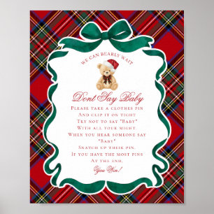Affiche Ours de Noël à carreaux Tartan Rouge Jeu Ne dites 