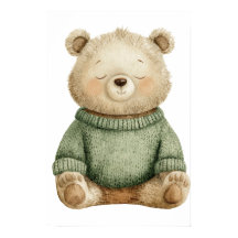 Ours des Bois Mignon en Pull Vert pour la Nurserie