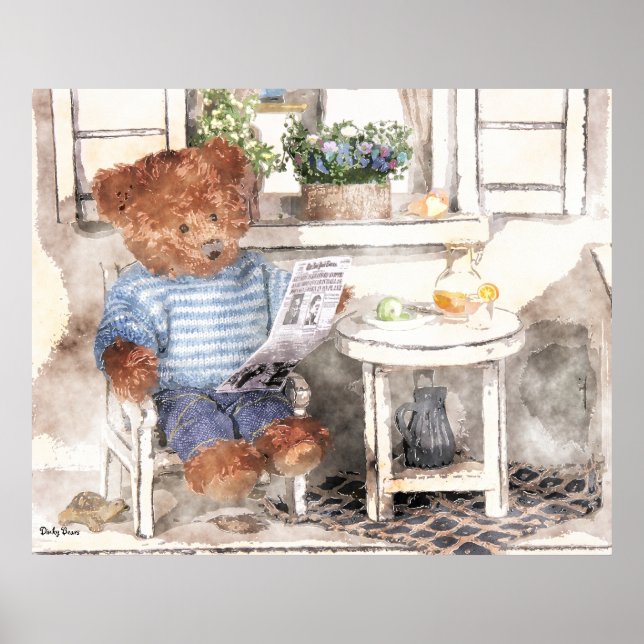 Affiche Ours Dinky Aquarelle - Lecture Ours (Devant)
