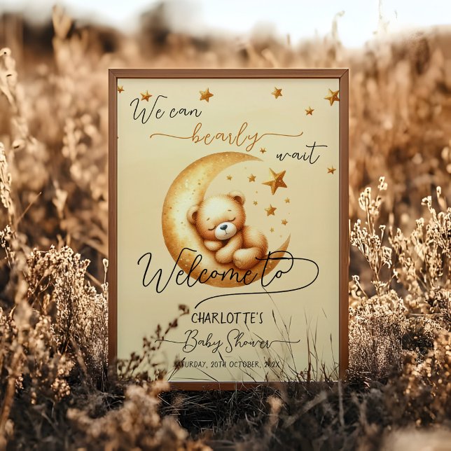 Affiche Ours Dormir Sur La Lune Baby shower Bienvenue (Créateur téléchargé)