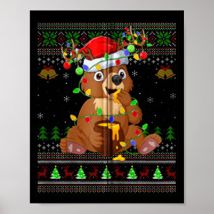 Affiche Ours Doux moche Lumières Noël Ours de Chapeau de P