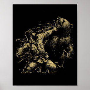 Affiche Ours Drôle Homme Frappant Ours Rétro Vintage Chass