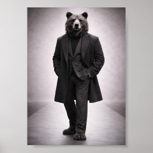 Affiche Ours élégant en portrait de costume sombre classiq