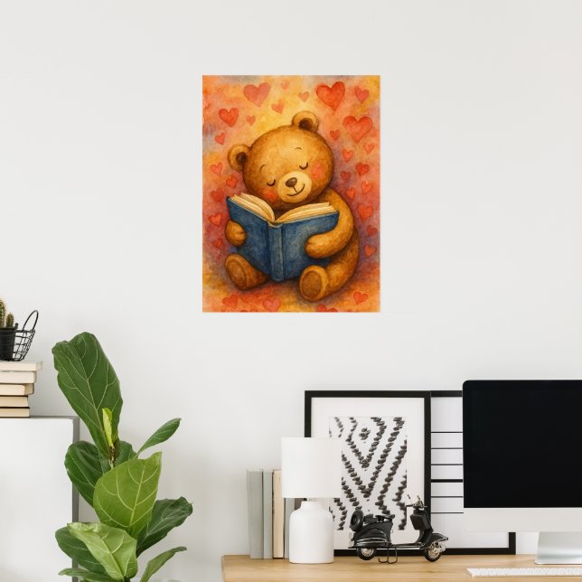 Affiche Ours en amour – Aquarelle (Sans Texte) (Bureau à domicile)