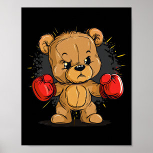 Affiche Ours En Colère Avec Gants De Boxe Pour Garçons Et
