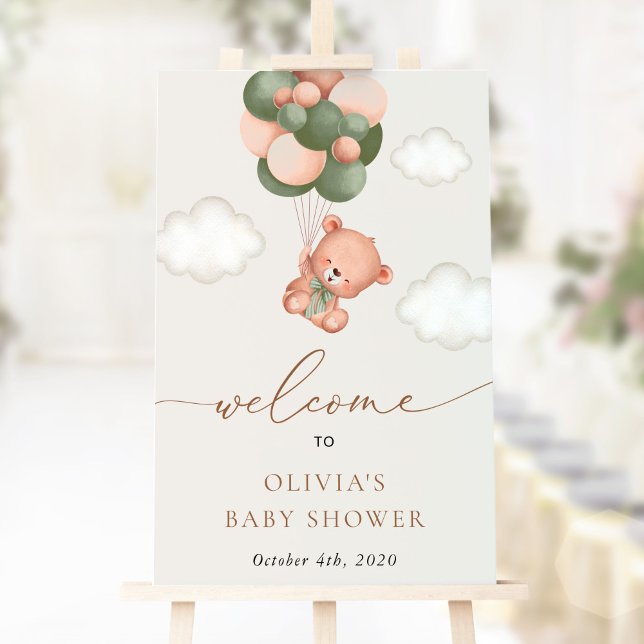 Affiche Ours En Conflit, Ballons Verts, Baby shower D'Accu (Créateur téléchargé)