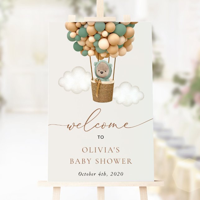 Affiche Ours En Conflit, Ballons Verts, Baby shower D'Accu (Créateur téléchargé)