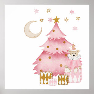 Affiche Ours en coton de bonbon de vacances d'hiver rose