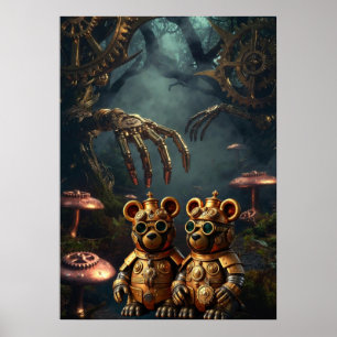 Affiche Ours en gomme gothique mécanique forêt sombre Stea