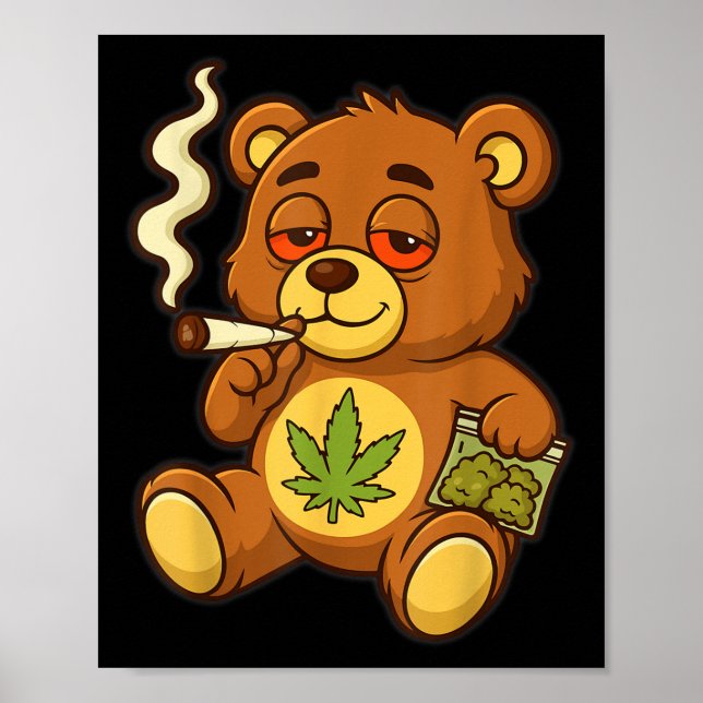 Affiche Ours En Jouet Mauvaise Herbe Fumer Ours Avec Feuil (Devant)