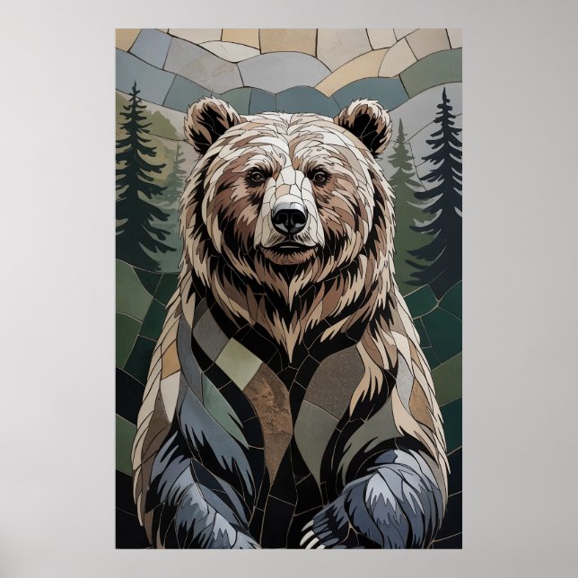 Affiche Ours en mosaïque de pierre de la forêt (Devant)