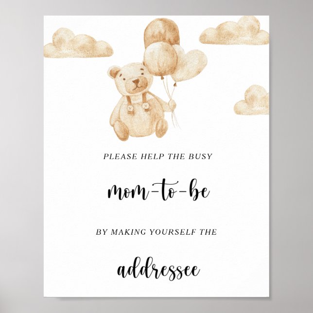 Affiche Ours en peluche aide la future maman débordée (Devant)
