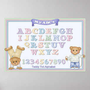 Affiche Ours en peluche alphabet pastel amusant