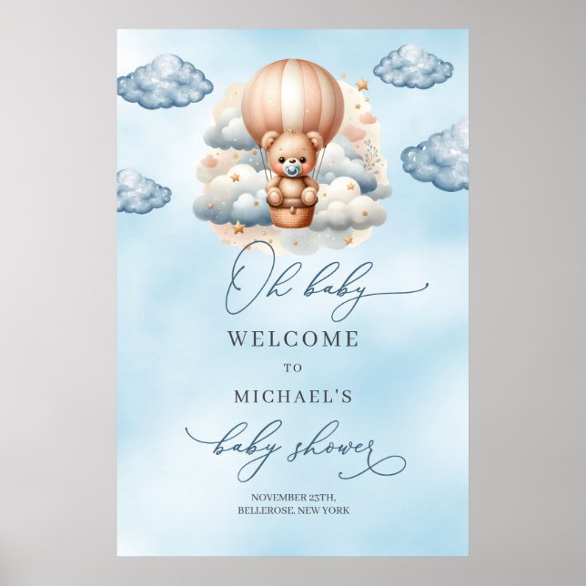 Affiche Ours en peluche aquarelle accueil montgolfière (Devant)