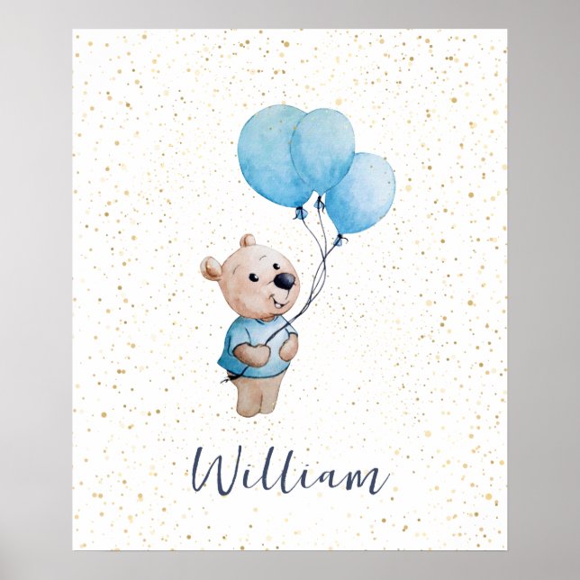 Affiche Ours en peluche avec ballons Aquarelle Nursery (Devant)