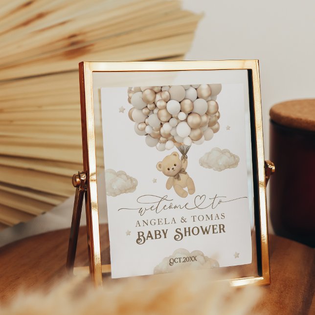 Affiche Ours en peluche avec ballons Baby shower d'accueil (Créateur téléchargé)